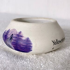 Vintage Handcrafted Small Ceramic Bowl W Wolf Design Yellowstone